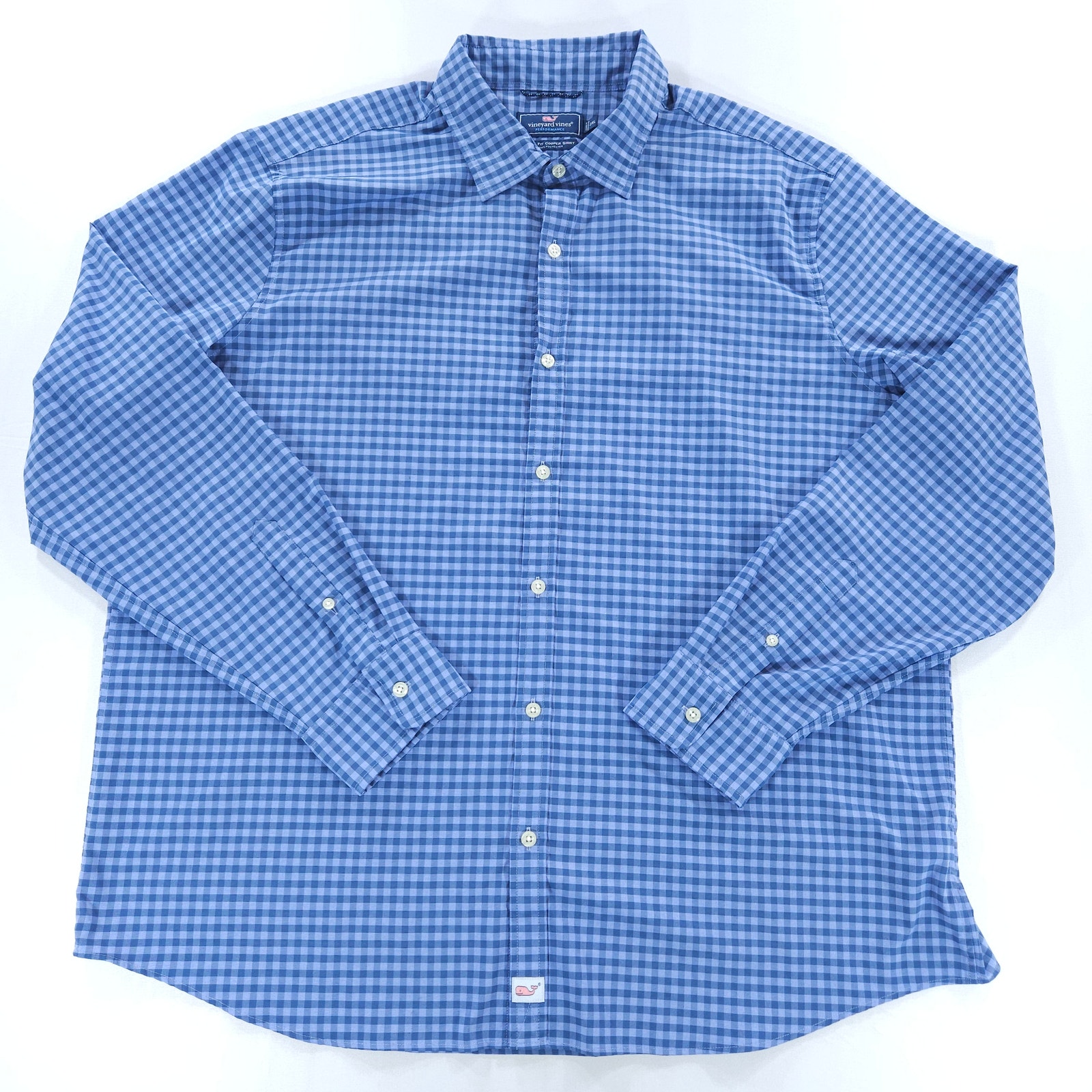 Vineyard Vines Performance Cooper Slim Fit Blue Gingham Button Down Mens 2xl